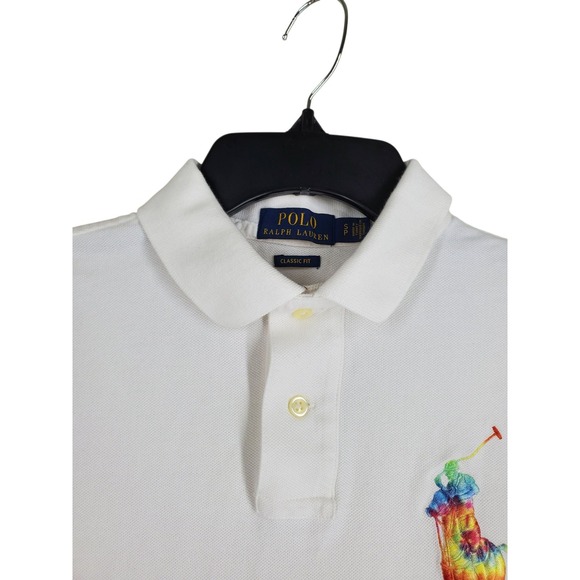 Ralph Lauren Polo Shirt Classic Mens S White Rainbow Big Pony Embroidered SS - Picture 7 of 11